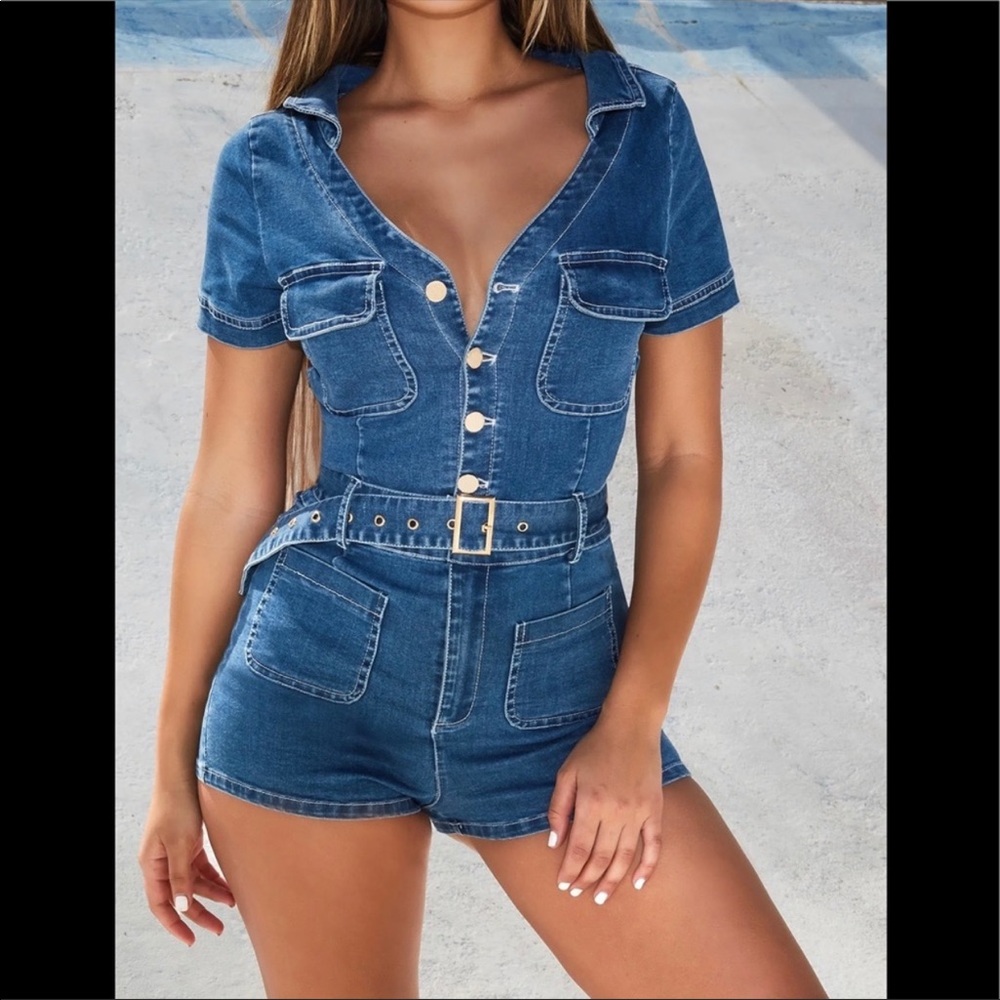 Oh Polly Denim Romper size US 2